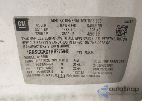 2017 Chevrolet Suburban Ls from USA, damaged, VIN 1GNSCGKC1HR276945